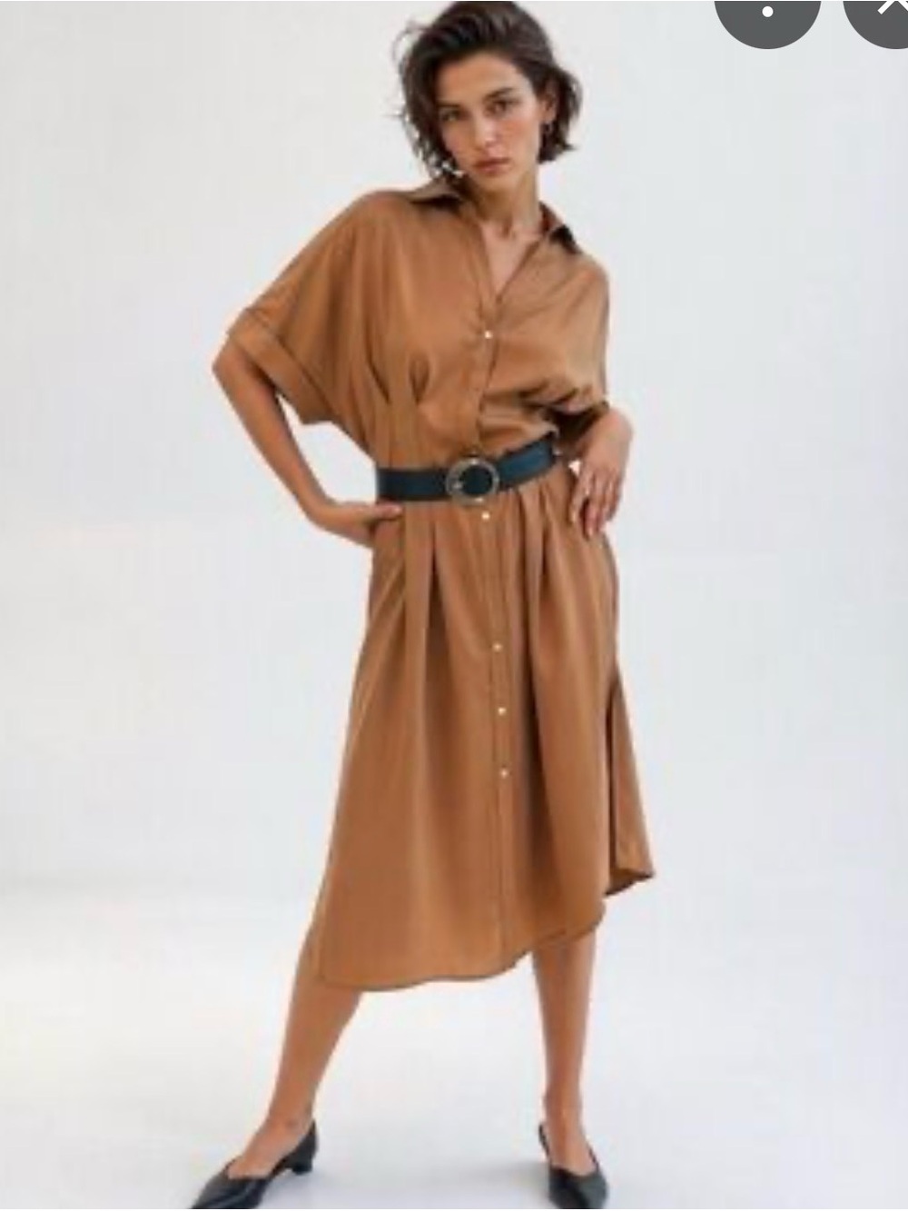 Zara Button-Front Shirt Dress in Camel
